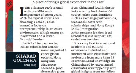 CUHK MBA Alumus Featured in “Times Study Abroad 2015/16” by The Times of India